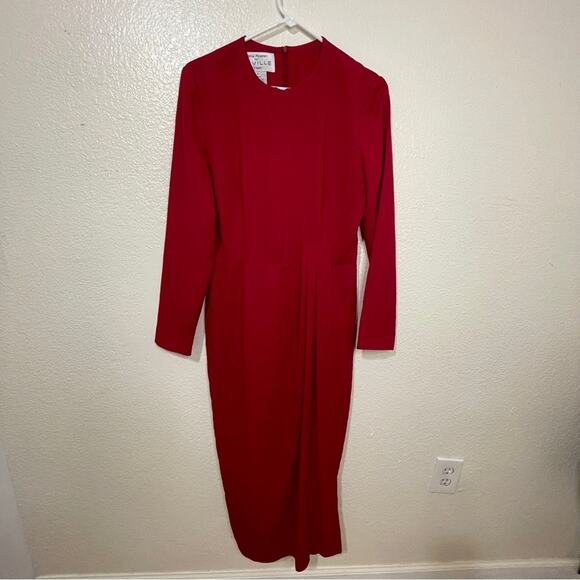 Vintage Rena Rowan for Saville Red Long Sleeve Faux Wrap Maxi Dress Size 8 - Picture 3 of 14